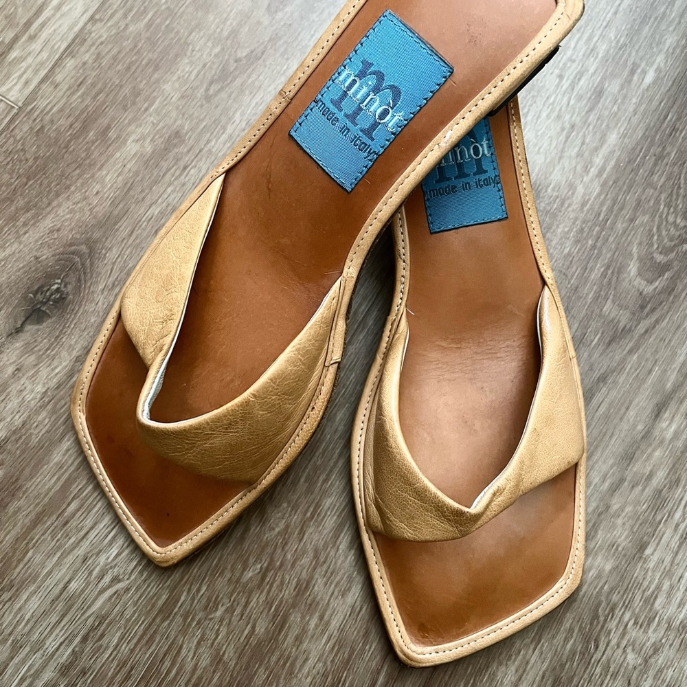 Minot Made In Italy Bero Cuoio Leather Slide On Sandals Size 39.5 Size 9 US